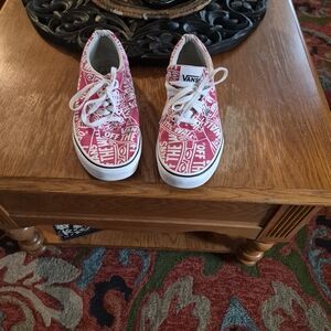 Vans Kids Pink Logo Print Lace-Up Sneakers
